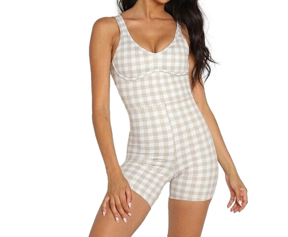 NWT Beach Riot Sport Jada Taupe Houndstooth One Piece Sz S - Picture 3 of 9